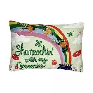 St. Patrick's Day Rainbow Gnomes Embroidered Throw Pillow, Color: Gleam, NWT
